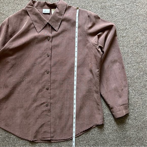 Vintage Anna Button Up Blouse Shirt Top Womens XL Checkered Pattern 90s Workwear - Picture 11 of 16